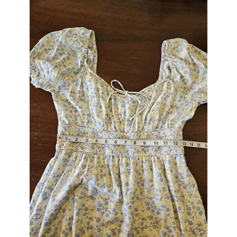 Hollister Dress Womens Large Light Blue Yellow Ditsy Floral Milkmaid Lined Mini - Picture 13 of 15